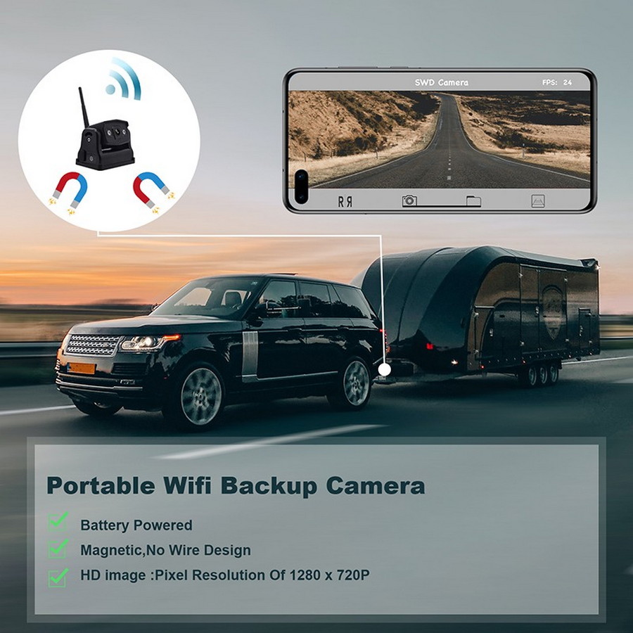 WiFi-Rückfahrkamera HD 720P mit Magnet für mobile App