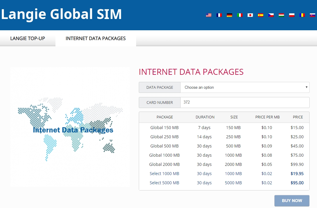 Internet-Datenpakete der Langie Global 3G SIM-Karte