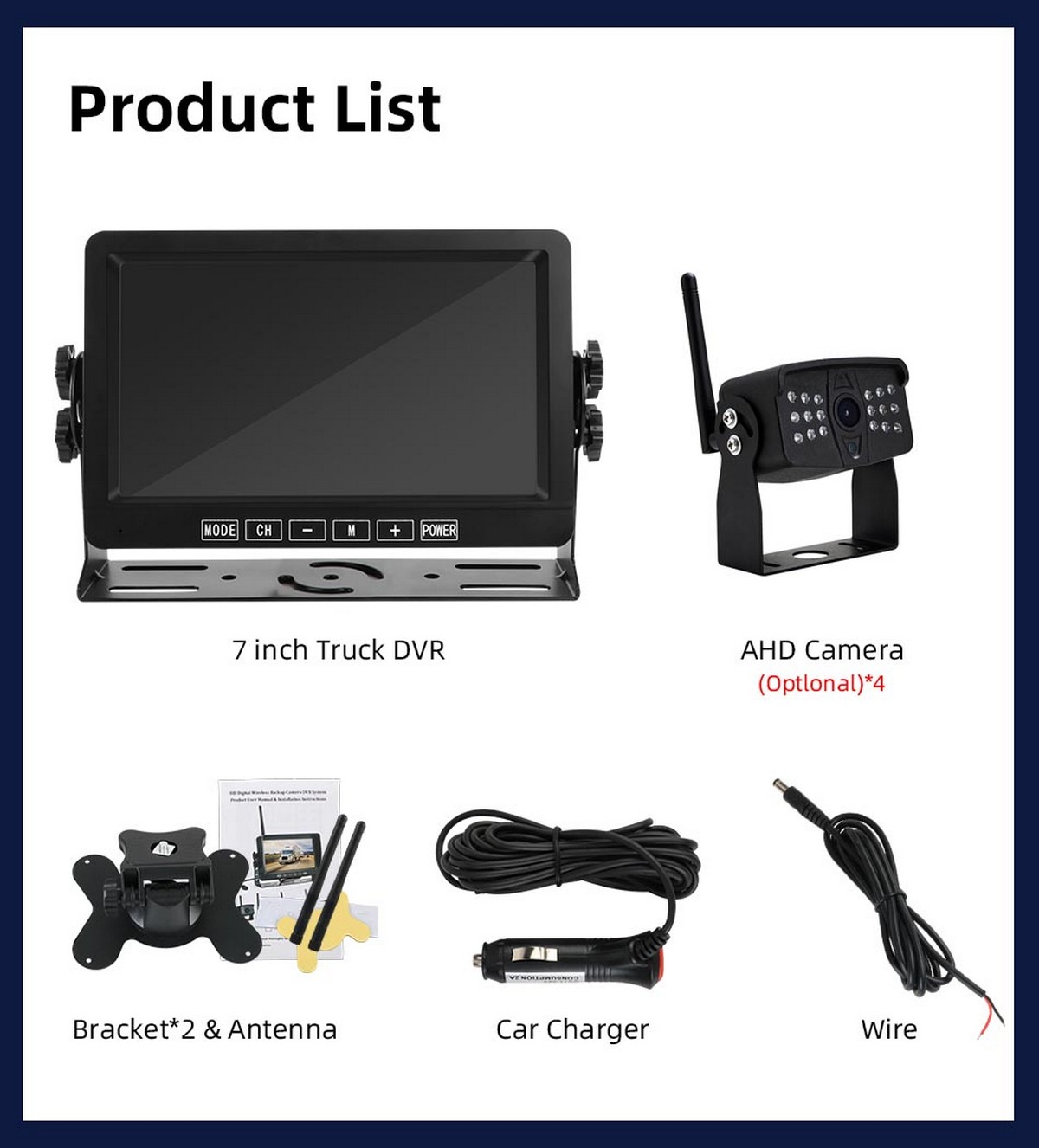 AHD Rückfahrset + Kamera, Monitor und Verkabelung