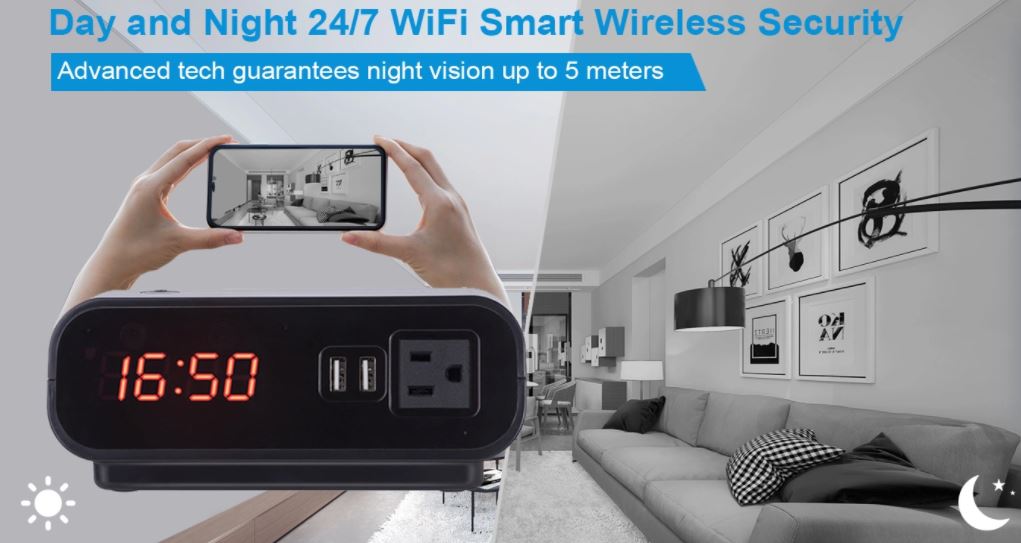 wifi smart spionagekamera uhr tag und nacht - 24/7